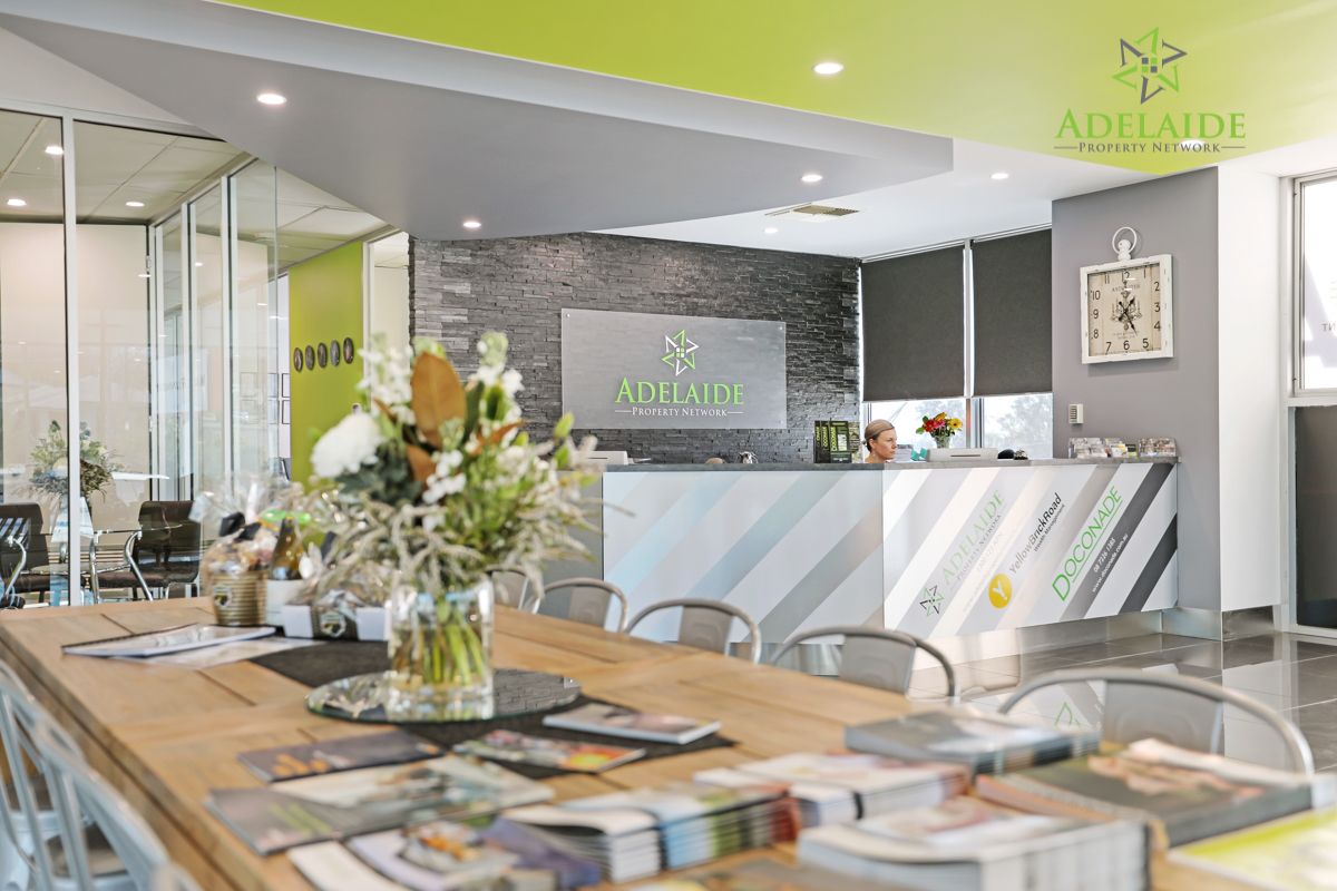 Reception at APN’s Blair Athol office, with the Adelaide Property Network logo on the wall